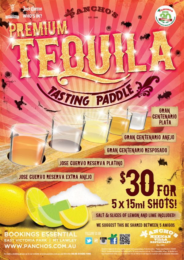 Premium tequila paddle at Pancho's Mexican Villa